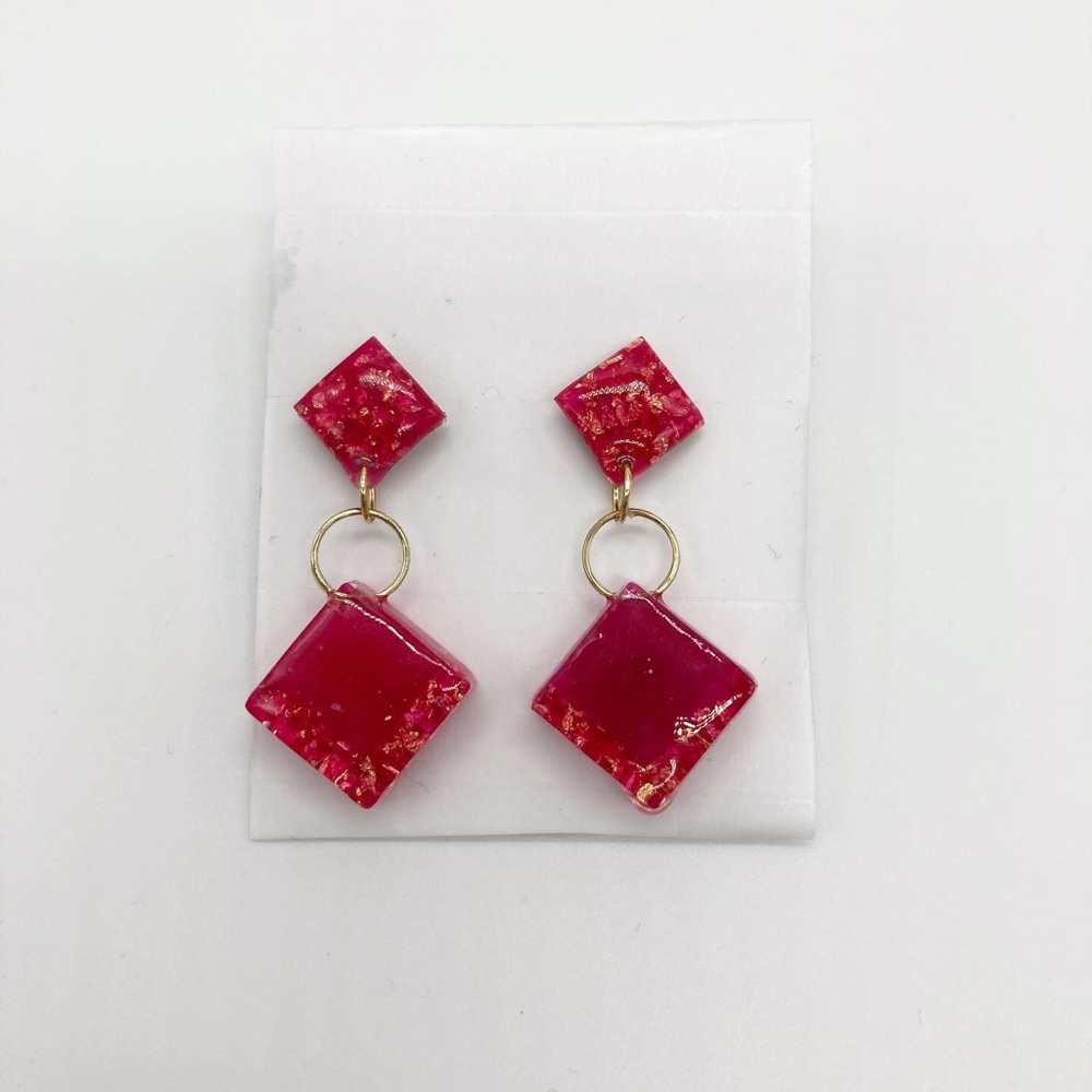 Pink Square Studs - Picture 4 of 6